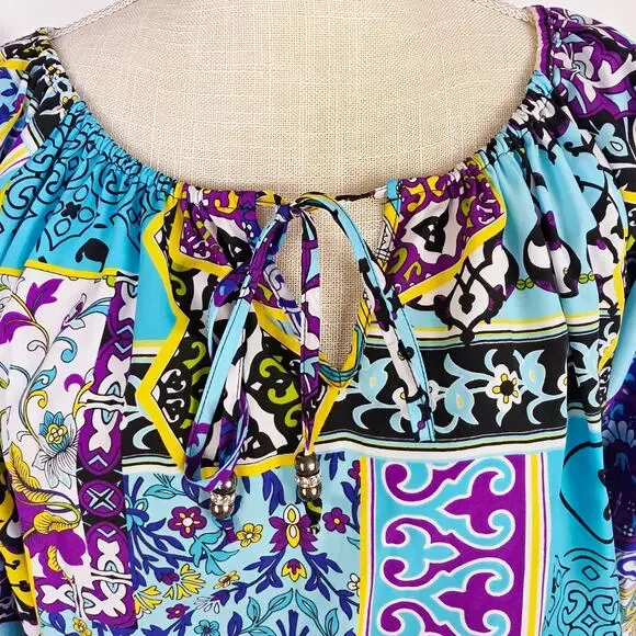 Cache Mini Blouson Dress Small Blue Purple Patchwork Boho Y2K Eclectic Artsy - Picture 7 of 11